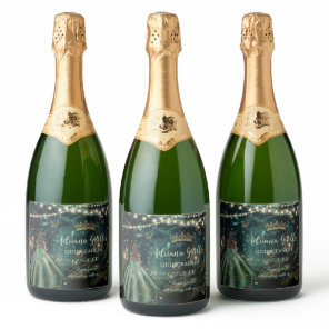 Enchanted Forest Emerald Green Dress Quinceañera Sparkling Wine Label