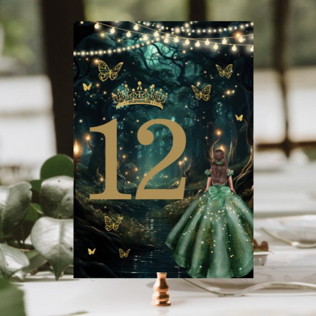 Enchanted Forest Emerald Green Dress Quinceañera  Table Number (Creator Uploaded)