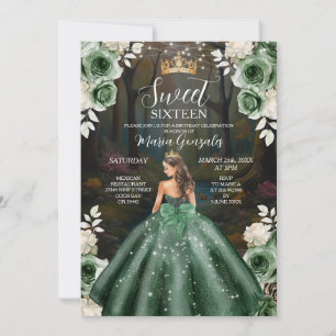 Enchanted Forest Emerald Green Dress Sweet Sixteen Invitation