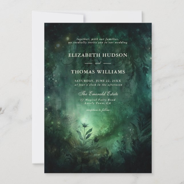 Enchanted Forest Emerald Green Elegant Wedding Invitation (Front)