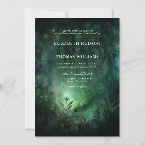 Enchanted Forest Emerald Green Elegant Wedding Invitation