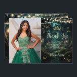 Enchanted Forest Emerald Green Quinceañera Photo Thank You Card<br><div class="desc">Personalize this enchanting Quinceañera / Sweet 16 birthday picture thank you card easily and quickly. Simply click the Edit Using Design Tools button to further edit the text, change font styles and font colors. Featuring a girl dressed in an emerald green dress and an enchanted forest background. The butterflies, quince...</div>
