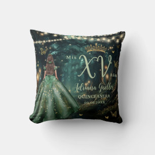 Enchanted Forest Emerald Green Quinceañera Photo Throw Pillow