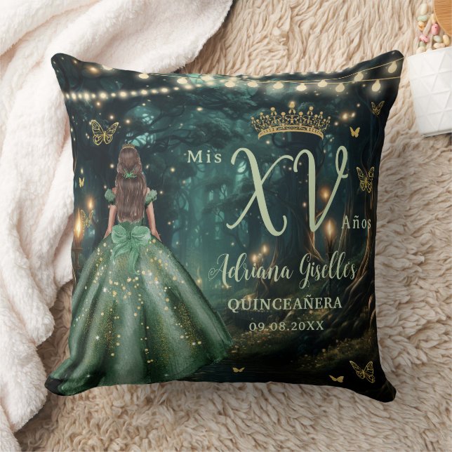 Enchanted Forest Emerald Green Quinceañera Picture Throw Pillow (Blanket)