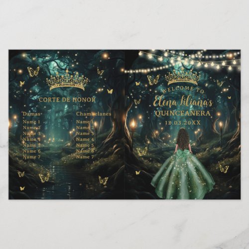 Enchanted Forest Emerald Green Quinceanera Program