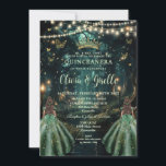 Enchanted Forest Emerald Green Twins Quinceañera Invitation<br><div class="desc">Personalize this enchanting Quinceañera / Sweet 16 twins birthday invitation easily and quickly. Simply click the Edit Using Design Tools button to further edit the text, change font styles and font colors. Featuring two girls dressed in emerald green dresses and an enchanted forest background. The butterflies, quince girls and crown...</div>