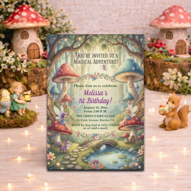 Enchanted Forest Fairies 1st Birthday Party Invitation (Creator Uploaded)