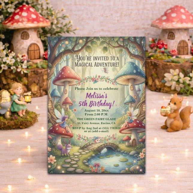 Enchanted Forest Fairies 5th Birthday Party Invitation (Creator Uploaded)