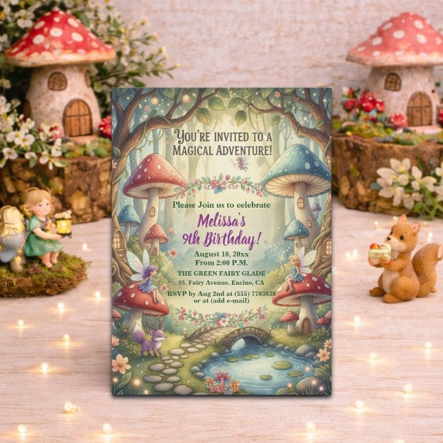Enchanted Forest Fairies 9th Birthday Party Invitation (Creator Uploaded)