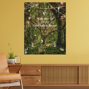 Enchanted Forest Fairies Bunny Butterflies Fox  Poster