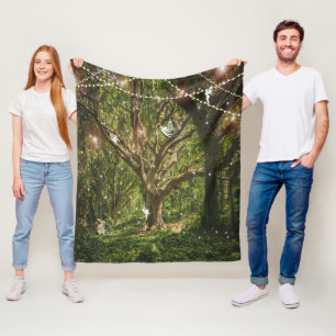Enchanted Forest Fairies Bunny Mushrooms Fleece Blanket