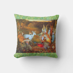 ENCHANTED FOREST Fairies,Deers and Fawns In Autumn Throw Pillow