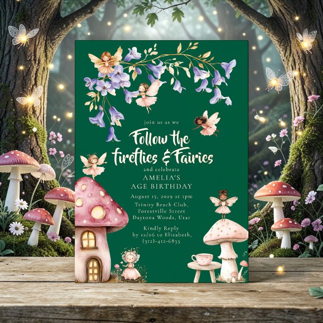 Enchanted Forest Fairies Fireflies  Birthday  Foil Invitation (Creator Uploaded)