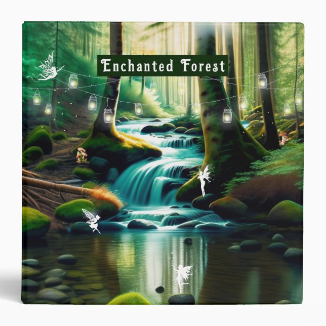 Enchanted Forest Fairies Lights Mushrooms River 3 Ring Binder (Front)