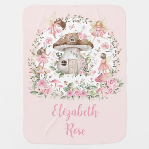 Enchanted Forest Fairies Pink Floral Girl Nursery Baby Blanket
