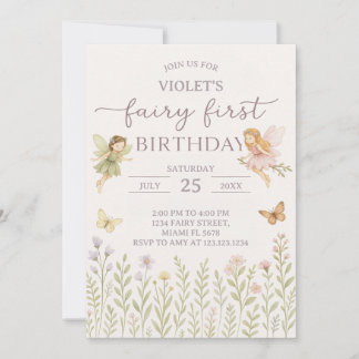 Enchanted Forest Fairy 1st Birthday Invitation