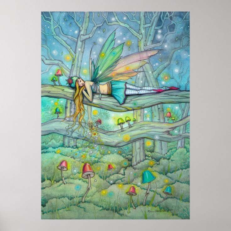 Enchanted Forest Fairy and Mushrooms Fantasy Art Poster | Zazzle