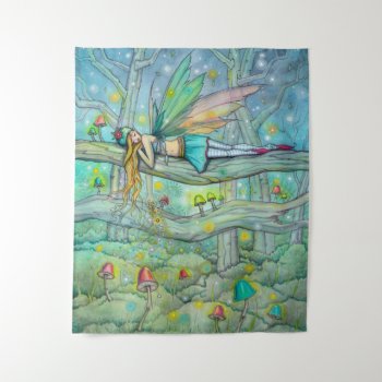 Enchanted Forest Fairy And Mushrooms Fantasy Art Tapestry by robmolily at Zazzle