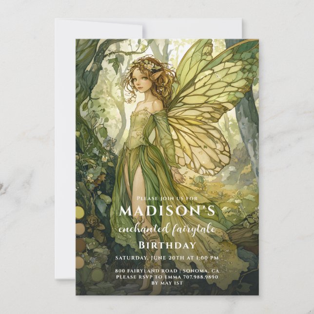 Enchanted Forest Fairy Birthday Invitation (Front)