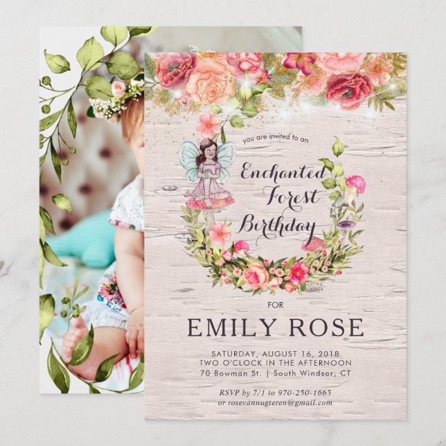 Enchanted Forest Fairy Birthday Invitation (Front/Back)