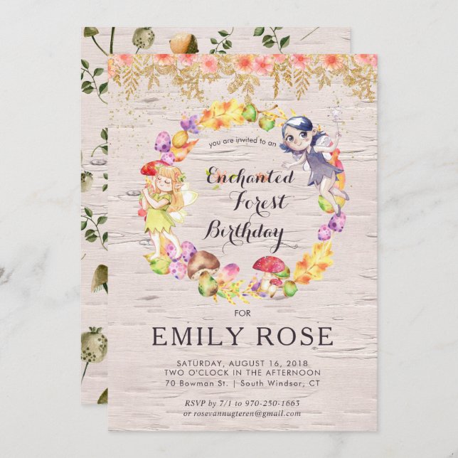 Enchanted Forest Fairy Birthday Invitation (Front/Back)