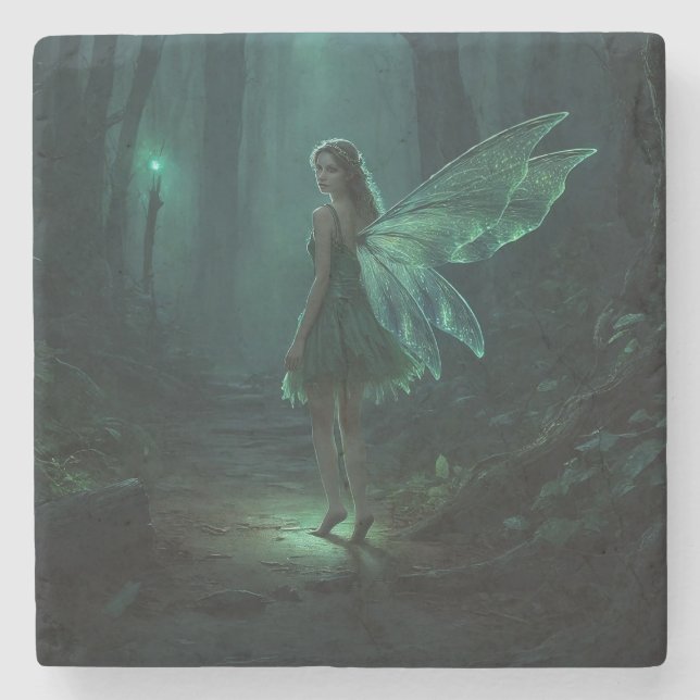 Enchanted Forest Fairy Fantasy Art Stone Coaster (Front)