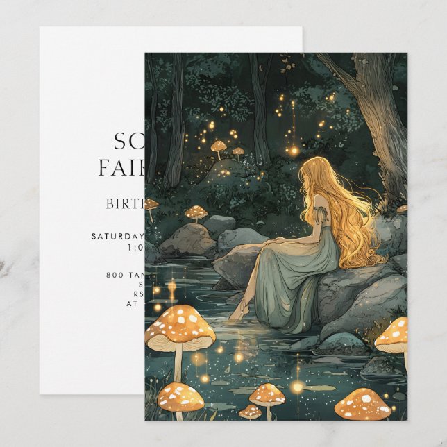 Enchanted Forest Fairy First Birthday  Invitation (Front/Back)