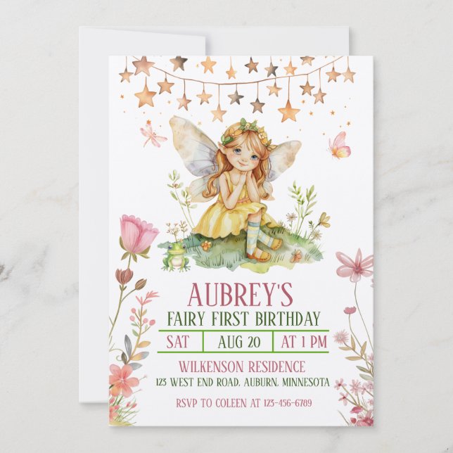 Enchanted Forest Fairy First Birthday Invitation (Front)