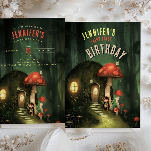 Enchanted Forest Fairy First Birthday Party Invitation