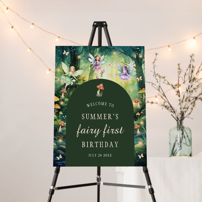 Enchanted Forest Fairy First Birthday Welcome Foam Board (In Situ (Stand))