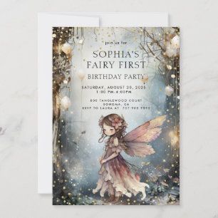 Enchanted Forest Fairy First Girl Birthday Invitation