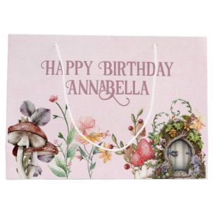 Enchanted Forest Fairy Garden Door on Pink Large Gift Bag
