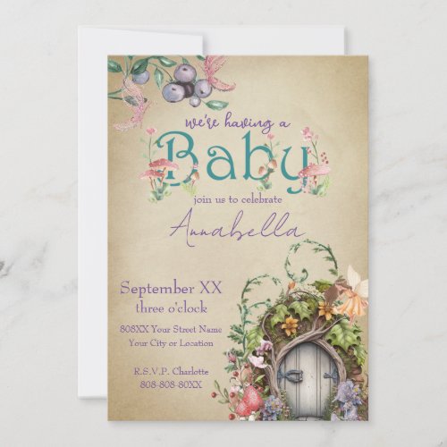 Enchanted Forest Fairy Garden on Faded Parchment Invitation