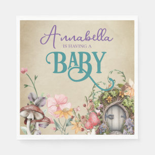 Enchanted Forest Fairy Garden on Faded Parchment Napkins