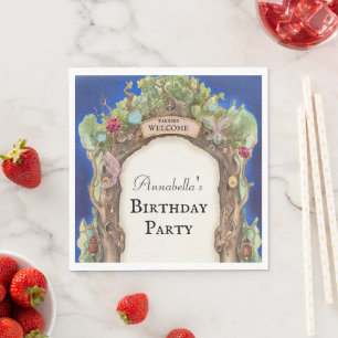 Enchanted Forest Fairy Garden on Night Sky Napkins