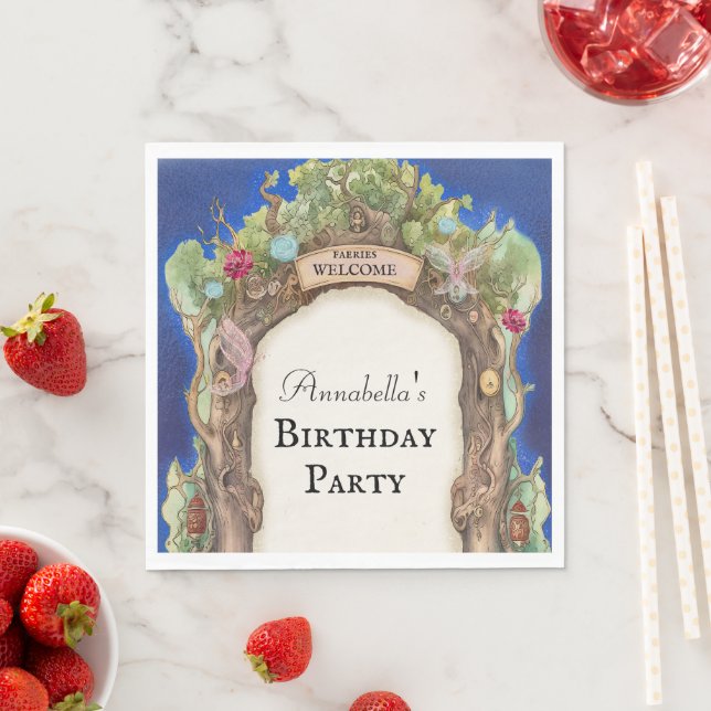 Enchanted Forest Fairy Garden on Night Sky Napkins (Insitu)