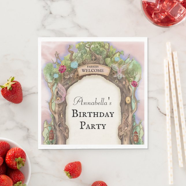 Enchanted Forest Fairy Garden on Pink Napkins (Insitu)