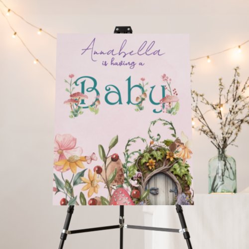 Enchanted Forest Fairy Garden Pink Baby Shower Foam Board