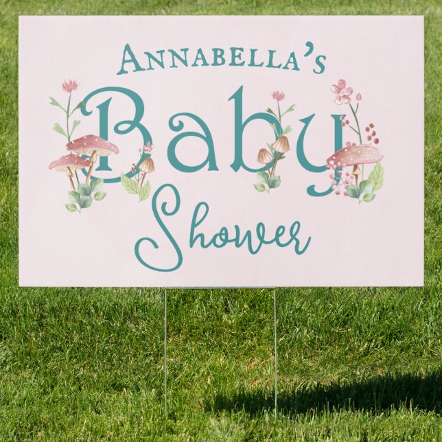 Enchanted Forest Fairy Garden Pink Baby Shower Sign (Insitu)