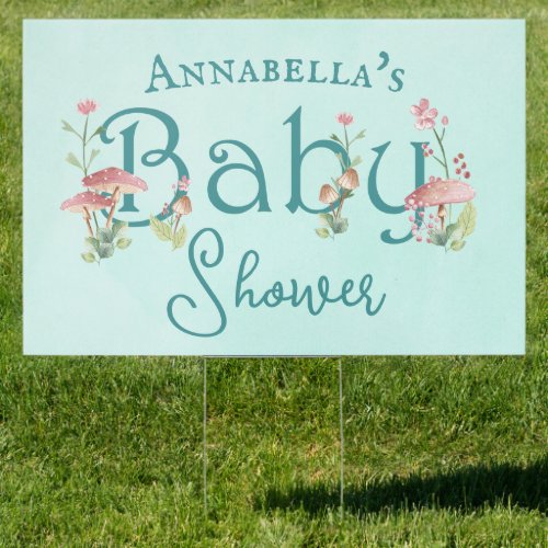 Enchanted Forest Fairy Garden Teal Baby Shower Sign