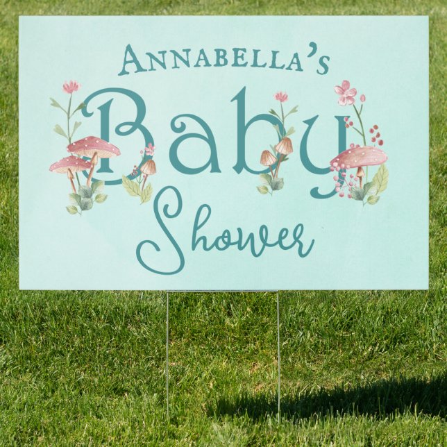 Enchanted Forest Fairy Garden Teal Baby Shower Sign (Insitu)