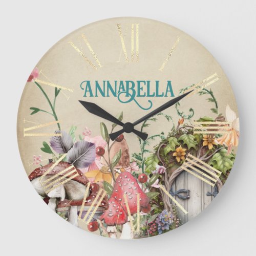 Enchanted Forest Fairy Garden Vintage Door Large Clock