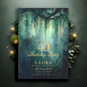 Enchanted Forest Fairy Gold Greenery 40th Birthday Invitation