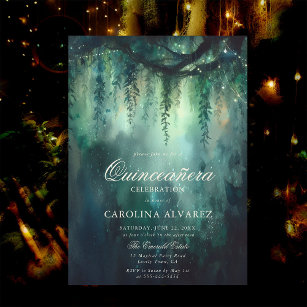 Enchanted Forest Fairy Lights Magical Qinceanera Invitation