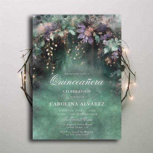 Enchanted Forest Fairy Magic Lavender Qinceanera Invitation