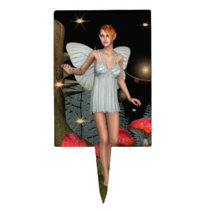 Enchanted Forest Fairy Mushroom Fantasy Art Cake Topper