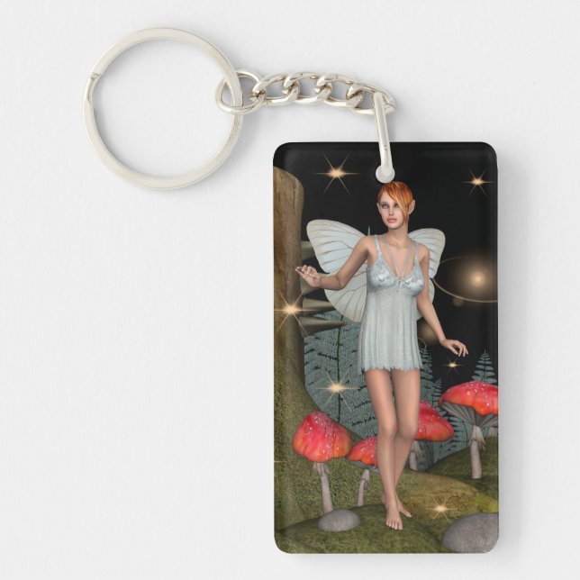 Enchanted Forest Fairy Mushroom Fantasy Art Keychain (Front)