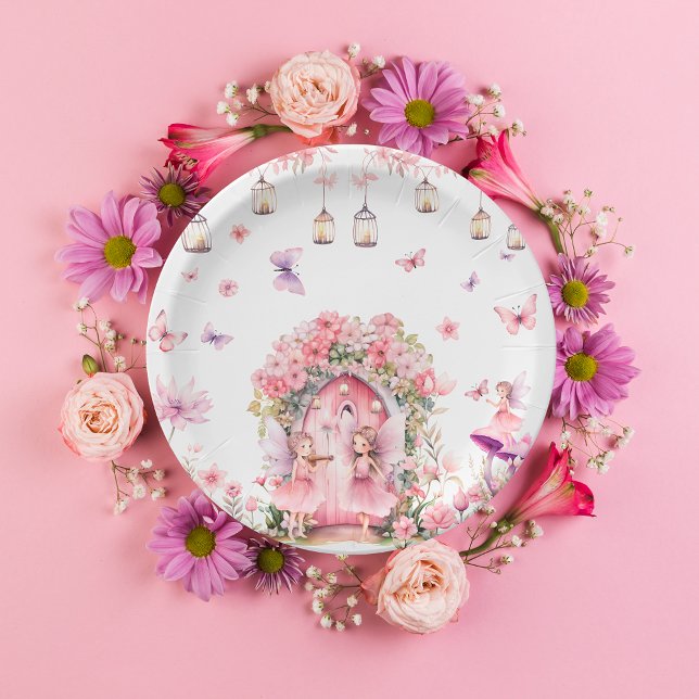 Enchanted Forest Fairy Pink Birthday Party Paper Plates (Creator Uploaded)