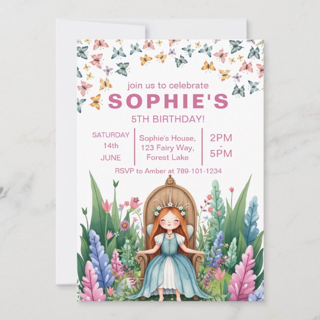 Enchanted Forest Fairy Princess Birthday Invitation (Front)