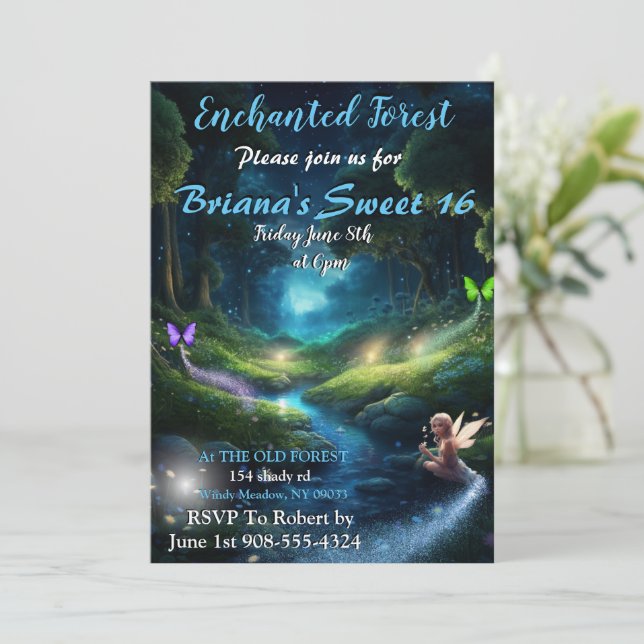 Enchanted Forest Fairy Sweet 16 Invitations (Standing Front)